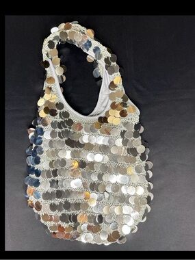 Sequined Silver Disc Shoulder Bag - Women